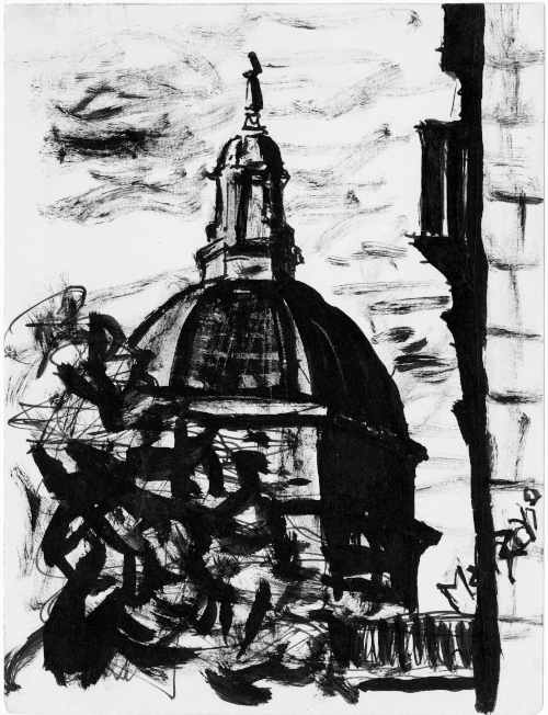 Rafael Manzano, Cúpula de la capilla de San Isidro en Madrid, tinta sobre papel, 1956. Cartas barrocas, p. 29