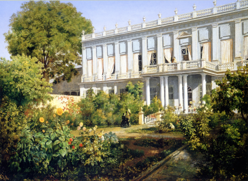 Francisco Javier Álvarez de la Torre, Casa de campo de la señora Pérez Gálvez, 1859, óleo sobre papel, CBNM